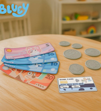 Set of four Bluey toy cash registers, each 19x15x13 cm, for pretend play in the speelgoed en games imiteerspelletjes category.