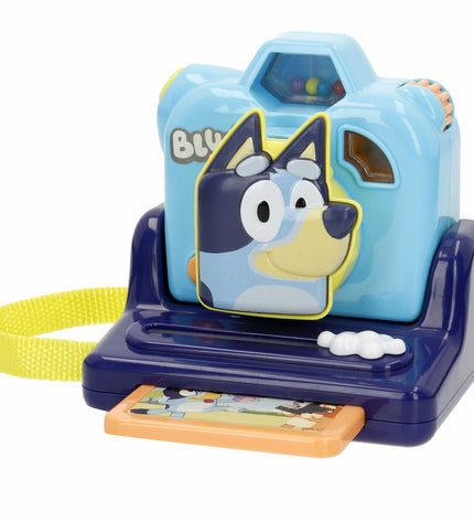 Set of four Bluey toy cameras, colorful plastic electronic toys featuring Bluey character, designed for kids' play and imaginative fun.