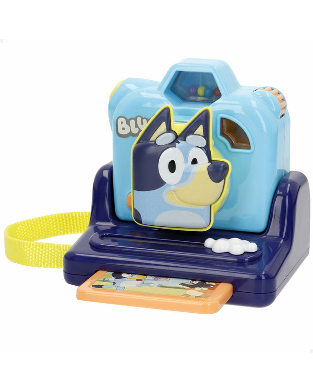 Set of four Bluey toy cameras, colorful plastic electronic toys featuring Bluey character, designed for kids' play and imaginative fun.