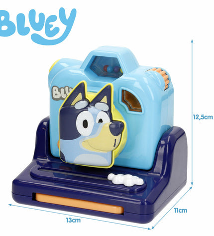 Set of four Bluey toy cameras in blue, electronic toy cameras from Bluey, perfect for kids' play and imaginative fun.