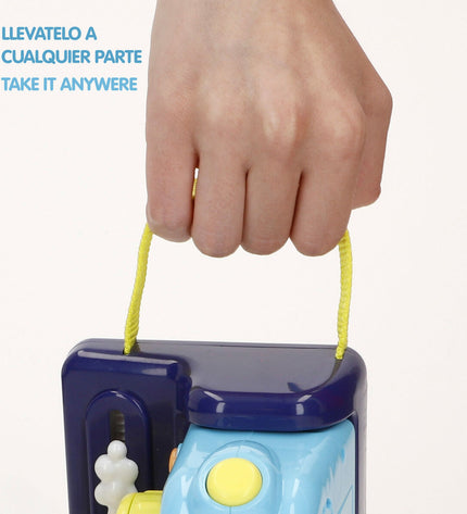 Bluey-themed toy cameras set with four blue plastic cameras, designed for children, part of electronic toys and games collection.