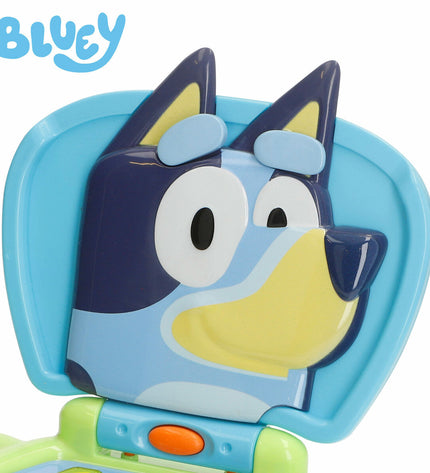 Set of four Bluey electronic toy computers in blue, measuring 20x17x14 cm, perfect for imaginative play and learning.