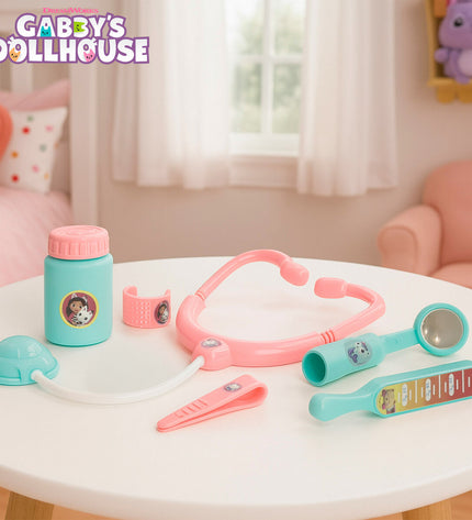 Gabby's Dollhouse toy doctor kit with accessories, including medical tools and supplies for imaginative play, four-piece set.