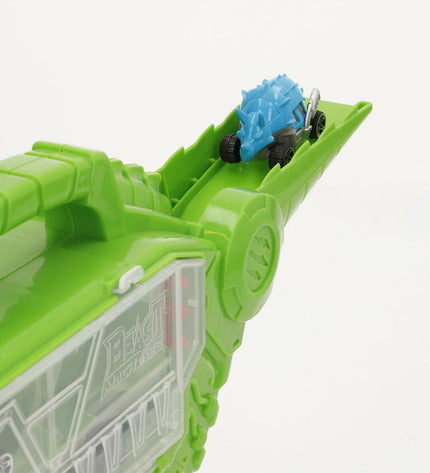 Teamsterz dinosaur vehicle playset with four colorful toy vehicles and dinosaur figures, designed for imaginative play.