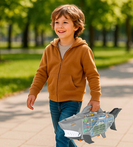 Teamsterz vehicle playset featuring three shark-themed toy vehicles for imaginative play and fun.