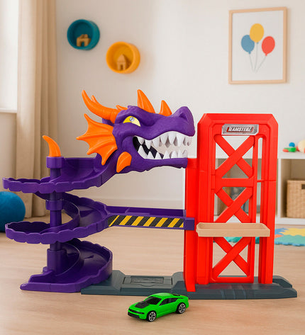 Set of four Teamsterz toy vehicles for racing and play, featuring colorful cars and trucks on a track.