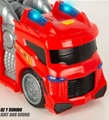 Set of four Teamsterz fire truck toys in red and gray, measuring 30x16x13 cm, ideal for children's play vehicles.