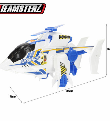 Set of four Teamsterz toy helicopters, colorful plastic vehicles for kids' play and imaginative adventures.
