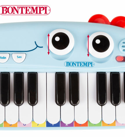 Set of four Bontempi Dino musical toys, colorful plastic dino figures measuring 30x4x14 cm, designed for children's educational play.