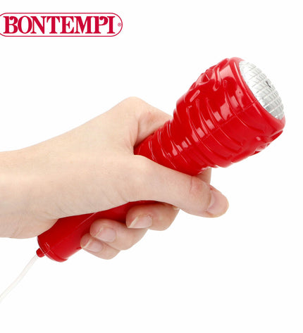 Colorful Bontempi toy microphone for kids, featuring vibrant design and buttons, perfect for pretend play and musical fun.