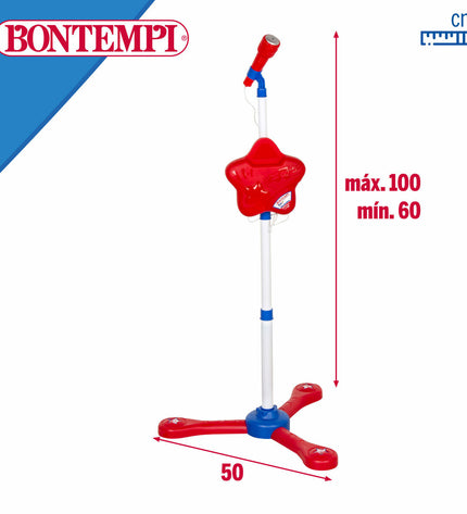Colorful Bontempi toy microphone for kids, featuring playful design and buttons, ideal for children's music and role-playing activities.