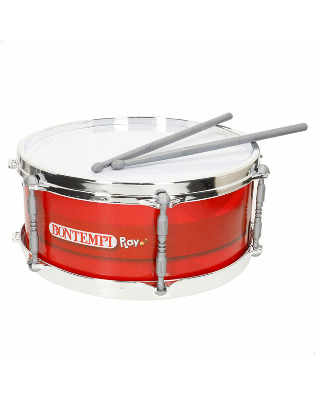 Set of four Bontempi plastic drums, 31x15x31 cm, in red, designed for children's toys and musical play.