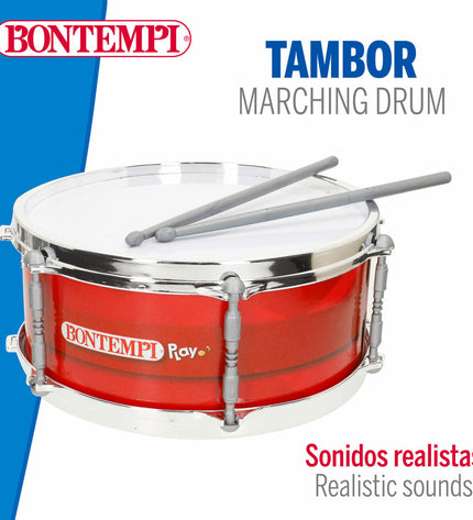 Set of four Bontempi plastic drums, red, 31x15x31 cm, colorful toy musical instruments for children.
