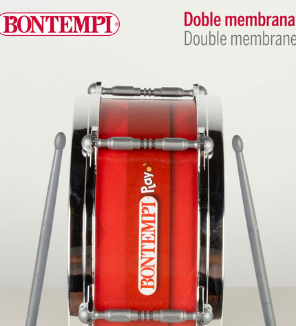 Set of four Bontempi plastic drums, red, 31x15x31 cm, colorful children's musical toy for kids' play and entertainment.