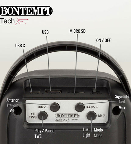 Set of four Bontempi electronic toy speakers with karaoke microphones, colorful and suitable for kids' play and singing fun.