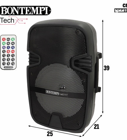 Two Bontempi toy speakers with karaoke microphones, colorful electronic playset for kids, ideal for singing and musical fun.