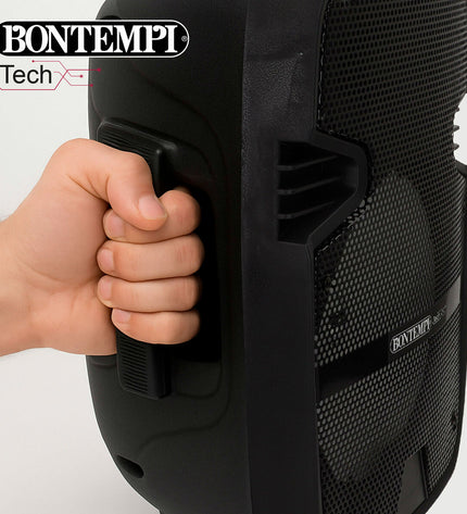 Pair of Bontempi electronic toy speakers with karaoke microphones, colorful and designed for kids' singing and play activities.