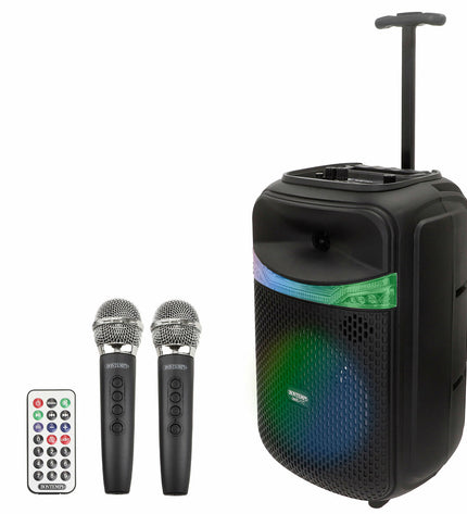 Pair of Bontempi electronic toys with colorful speakers and karaoke microphones, ideal for playful singing and entertainment.
