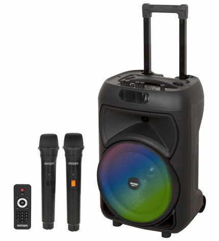 Two Bontempi electronic toy speakers with karaoke microphones, colorful and fun for kids' play and entertainment.