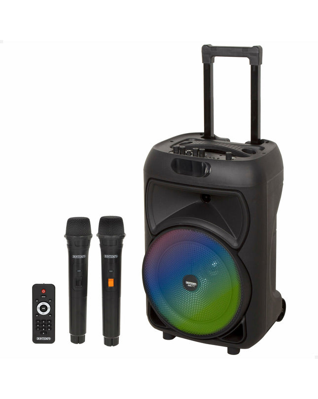 Two Bontempi electronic toy speakers with karaoke microphones, colorful and fun for kids' play and entertainment.