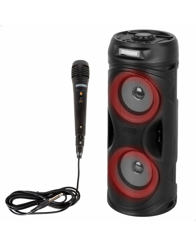 Pair of Bontempi electronic toy speakers with karaoke microphones, colorful and fun for kids' play and singing activities.