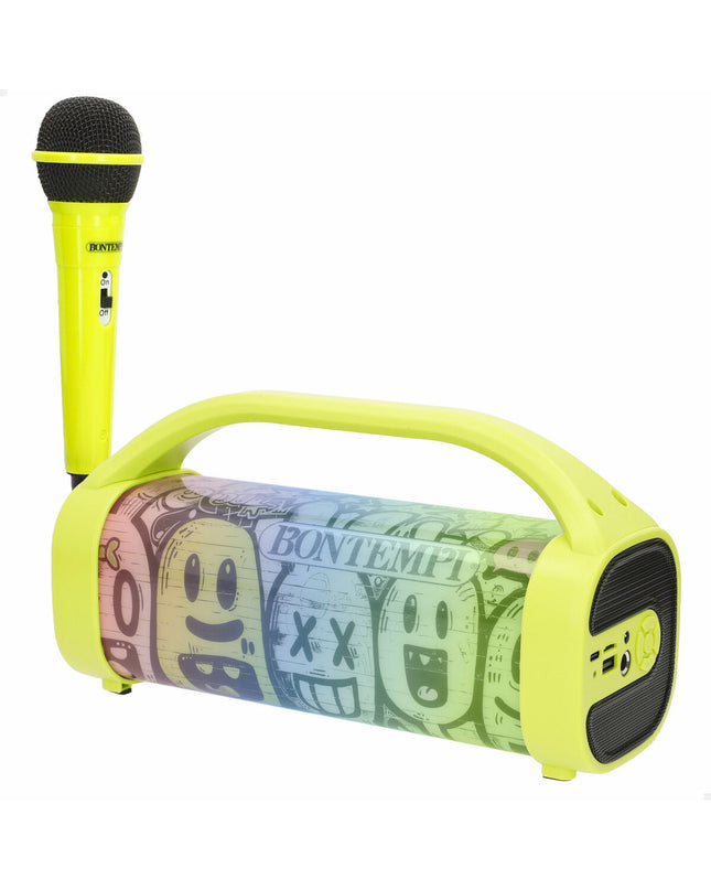 Two Bontempi toy speakers with karaoke microphones, colorful electronic toys for kids, perfect for singing and play.