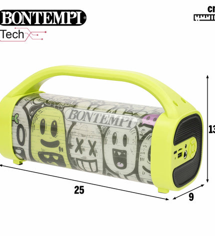 Bontempi electronic toy speaker with karaoke microphone set, colorful plastic design for kids' singing and play activities.