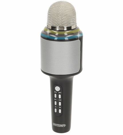 Bontempi karaoke microphone toy for children, colorful handheld musical instrument suitable for kids' play and singing activities.