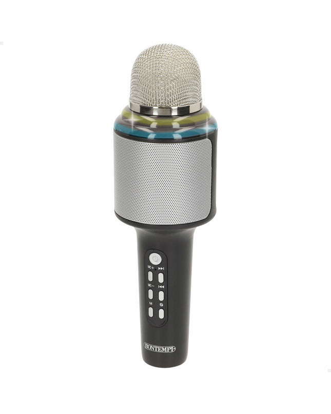 Bontempi karaoke microphone toy for children, colorful handheld musical instrument suitable for kids' play and singing activities.