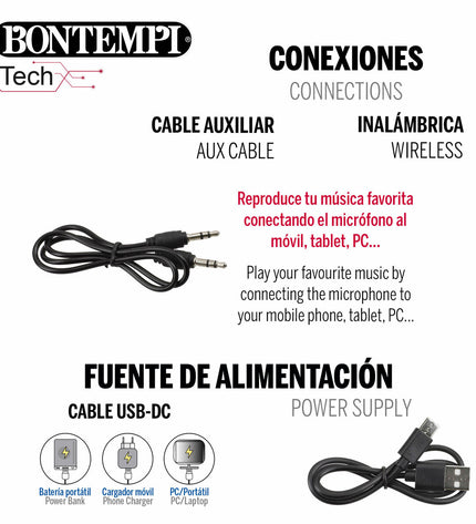 Colorful Bontempi karaoke microphone toy for children, featuring playful design and built-in sound controls for kids' musical fun.