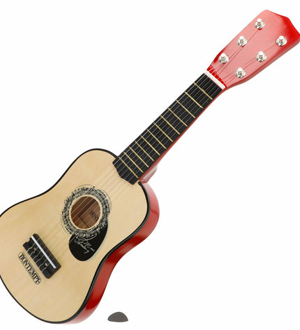 Pair of Bontempi children's toy guitars, 19x55x6 cm, colorful plastic musical instruments for kids' play and music fun.