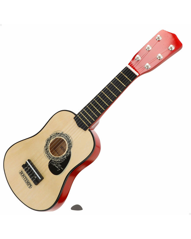 Pair of Bontempi children's toy guitars, 19x55x6 cm, colorful plastic musical instruments for kids' play and music fun.