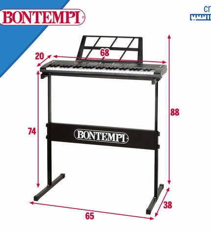 Two Bontempi electronic toy pianos for children, measuring 68x88x38 cm, with colorful keys and child-friendly design.