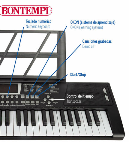 Two Bontempi electronic toy pianos for children, measuring 68x88x38 cm, with colorful keys and playful design.