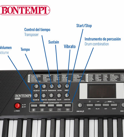 Two Bontempi electronic toy pianos for children, measuring 75x20x22 cm, with colorful keys and compact design for kids’ music fun.