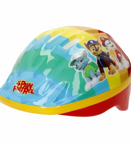 Kids' Paw Patrol bike helmet in blue with colorful characters, suitable for ages 48-52 cm, designed for outdoor cycling.