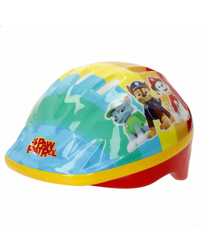Kids' Paw Patrol bike helmet in blue with colorful characters, suitable for ages 48-52 cm, designed for outdoor cycling.