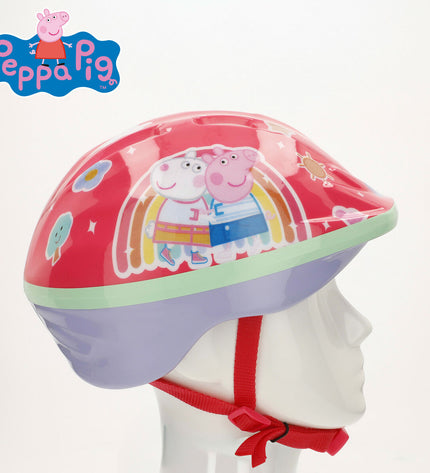 Peppa Pig children's bike helmet in red, size 48-52 cm, designed for sport and outdoor cycling, with colorful Peppa Pig graphics.