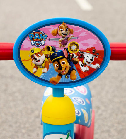 Two Paw Patrol-themed toy tricycles for children, measuring 47 x 37 x 25 cm, featuring colorful design and character details.
