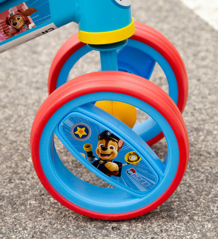 Pair of Paw Patrol toy ride-on bikes, 47x37x25 cm, designed for kids, featuring colorful Paw Patrol characters and sturdy plastic construction.