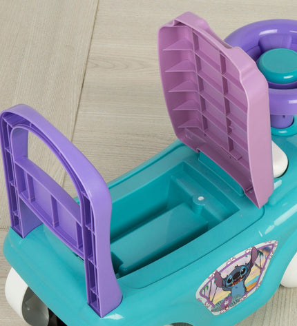 Pair of Stitch-themed toy storage boxes measuring 43x37x21 cm, designed for kids' toys and outdoor play, featuring Stitch brand branding.