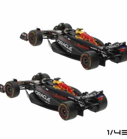 Set of six Red Bull F1 2024 RB20 toy cars, miniature racing vehicles for play and collection, featuring detailed Red Bull branding.