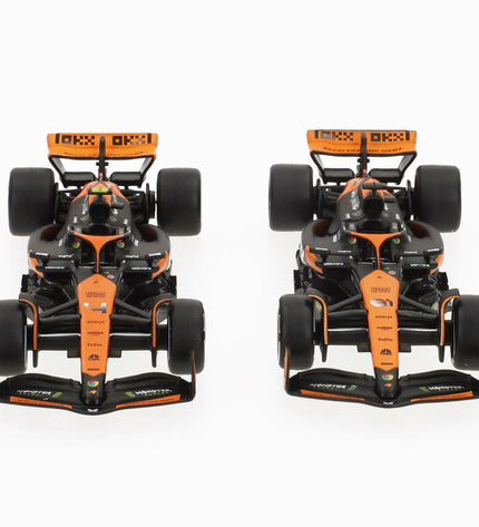 Six McLaren F1 2024 toy cars, detailed miniature vehicles from the McLaren brand, perfect for play and collection.