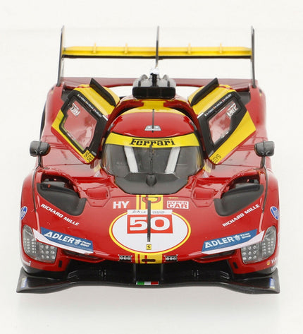 Red Ferrari 499P Le Mans 2024 toy car, detailed miniature vehicle for play and display from Ferrari brand.