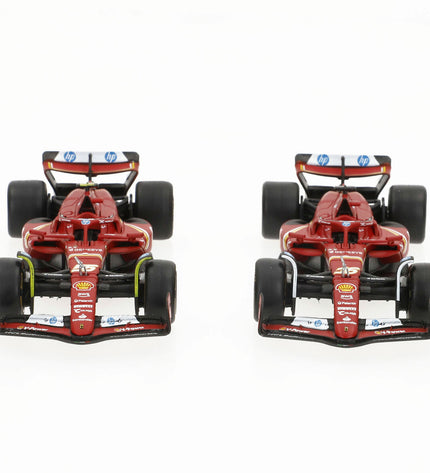 Set of six Ferrari F1 2024 toy cars, detailed miniature racing vehicles from Ferrari's speelgoed en games collection.