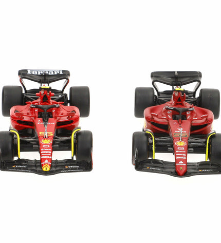 Set of four Ferrari Leclerc toy cars, detailed miniature vehicles for play and collection, featuring iconic Ferrari racing designs.