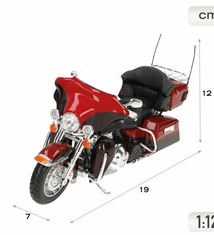 Maisto toy motorcycle model, detailed miniature vehicle, measuring 19x12x7 cm, perfect for collectors and play.