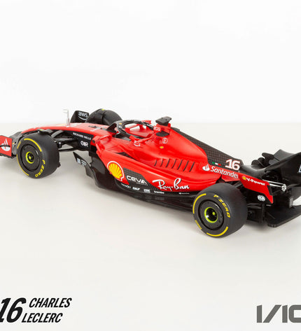 Two Ferrari F1 2023 remote control toy cars, 1:10 scale, detailed model vehicles for play and collection.