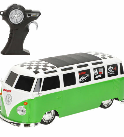 Set of four Volkswagen police car toys with remote control, each 20x8x9 cm, in bright colors, designed for kids’ play and vehicle fun.