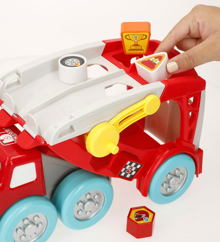 BigBuy Fun autotransporter and wagon set with eight parts, 32x19x15 cm, toy vehicle for kids, includes two transport vehicles.